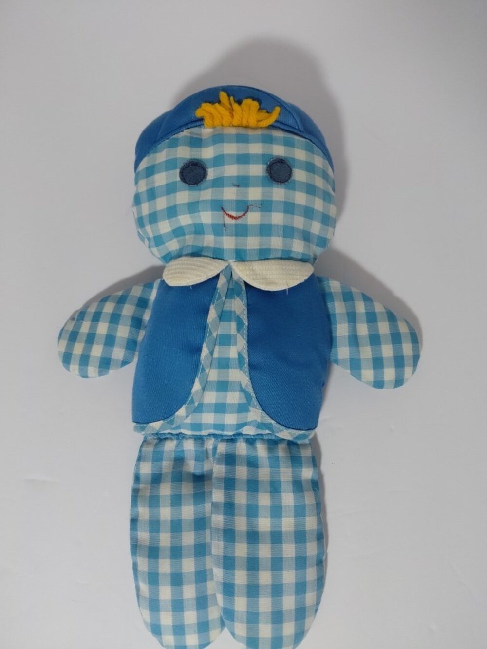1977 Fisher Price Cholly #419 Blue Gingham Rag Doll Boy 13 Inch Vintage
